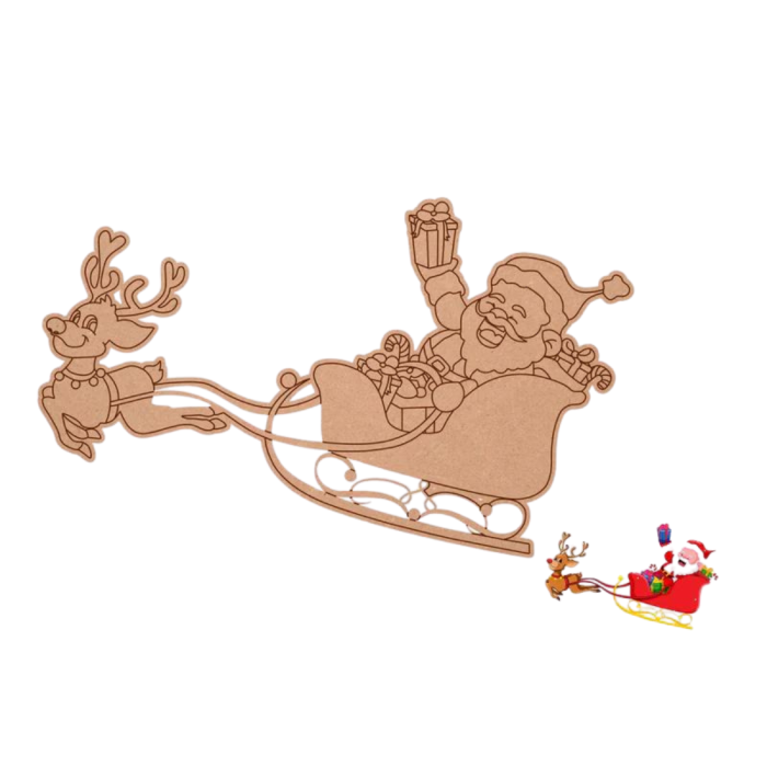 Santa Claus With Reindeer MDF Pre Marked Cutout